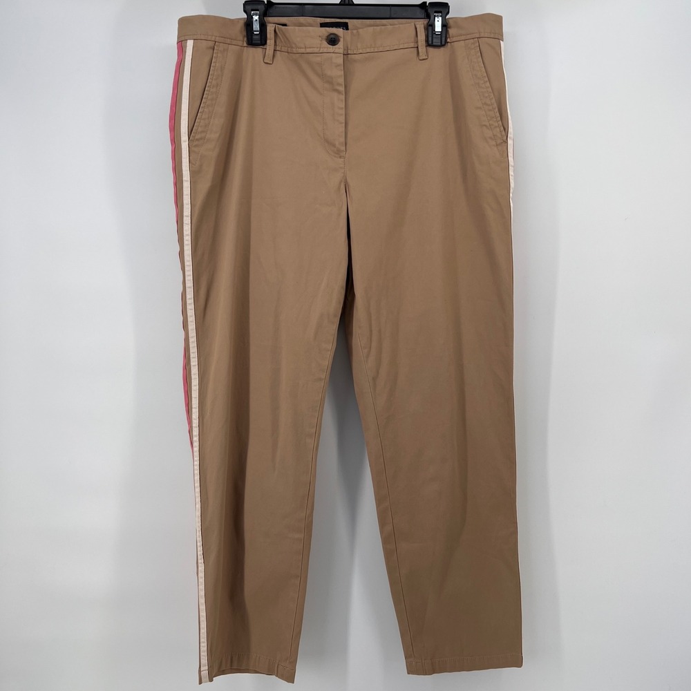 Talbots Relaxed Chino Pants Womens 14 Tan‎ Khaki Pink Side Stripe Cotton Stretch
